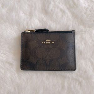 Brown Coach card/coin holder with attached keychain